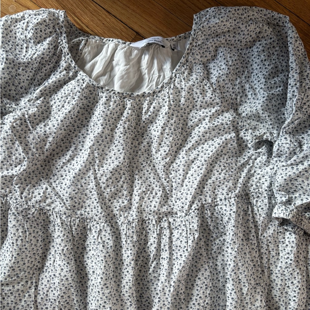 & Other Stories Size 6 White Wide Tiered Midi Long Sleeve Floral Blue Dress - Picture 3 of 8